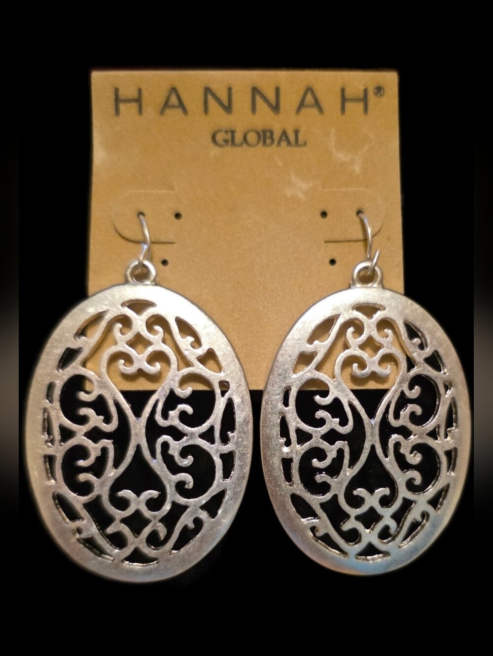 Silvertone Filigree Oval Drop Earrings
